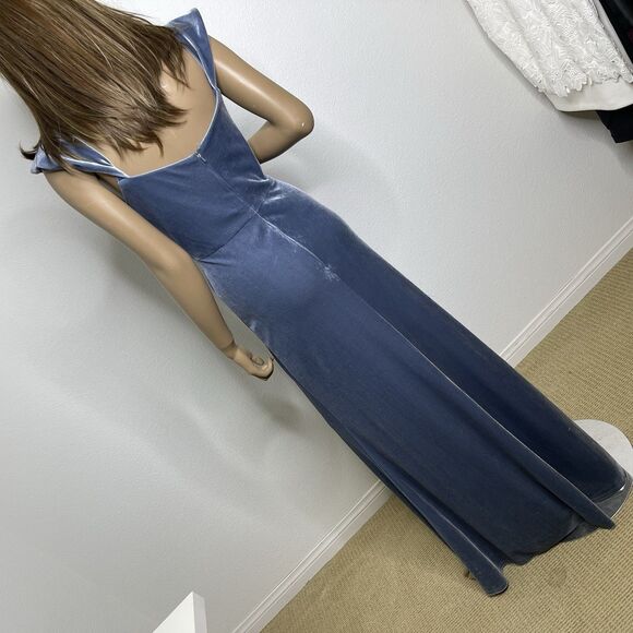 BHLDN Jenny Yoo Evening Dress Sz 10 Long Issa Blue Velvet Off Shoulder Gown $290 - Picture 14 of 16